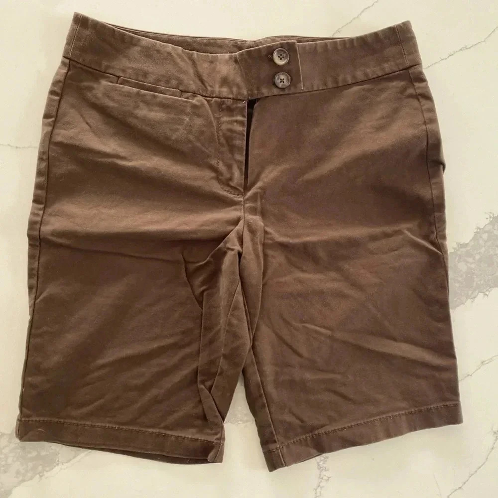 Ann Taylor Signature Fit Cotton Spandex Y2K Chocolate Brown Bermuda Shorts 6 EUC